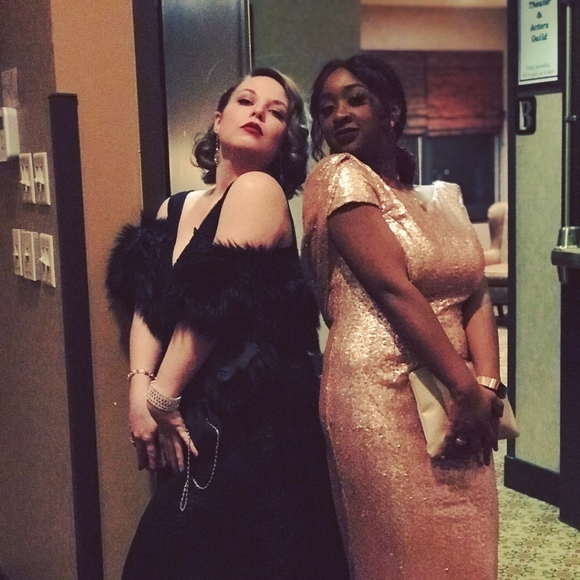 Double Deep V Tulle w/ Lace Applique Dress - Picture 4 of 4